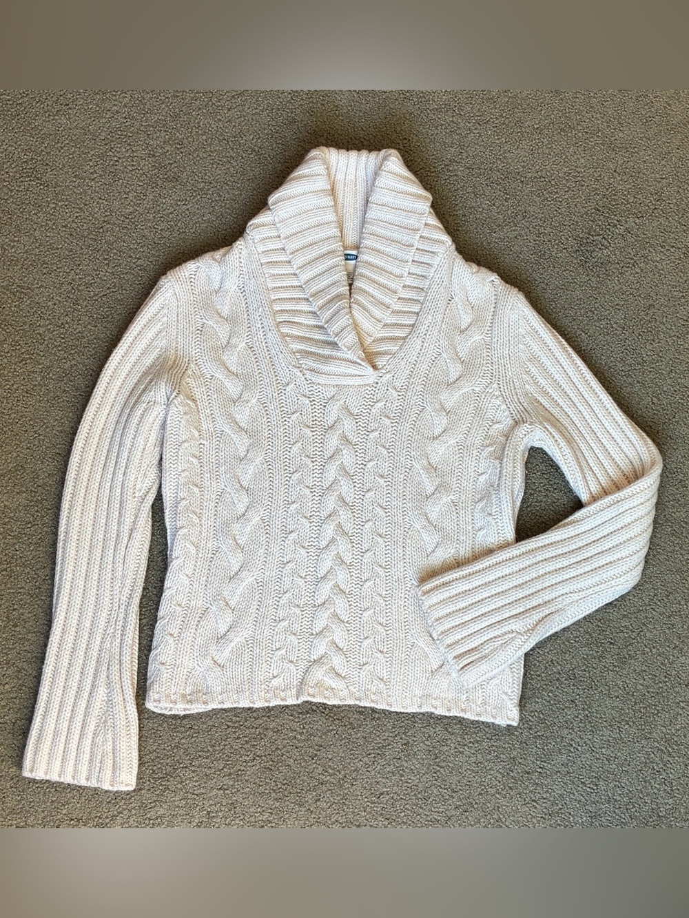 Old Navy Y2K Womens Cream Cable Knit Collar Sweater Lambswool Blend S Cardigan